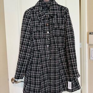NWT Laundry by Shelli Segal Tweed Plaid Coat Jacket Fit & Flare Women Black -M